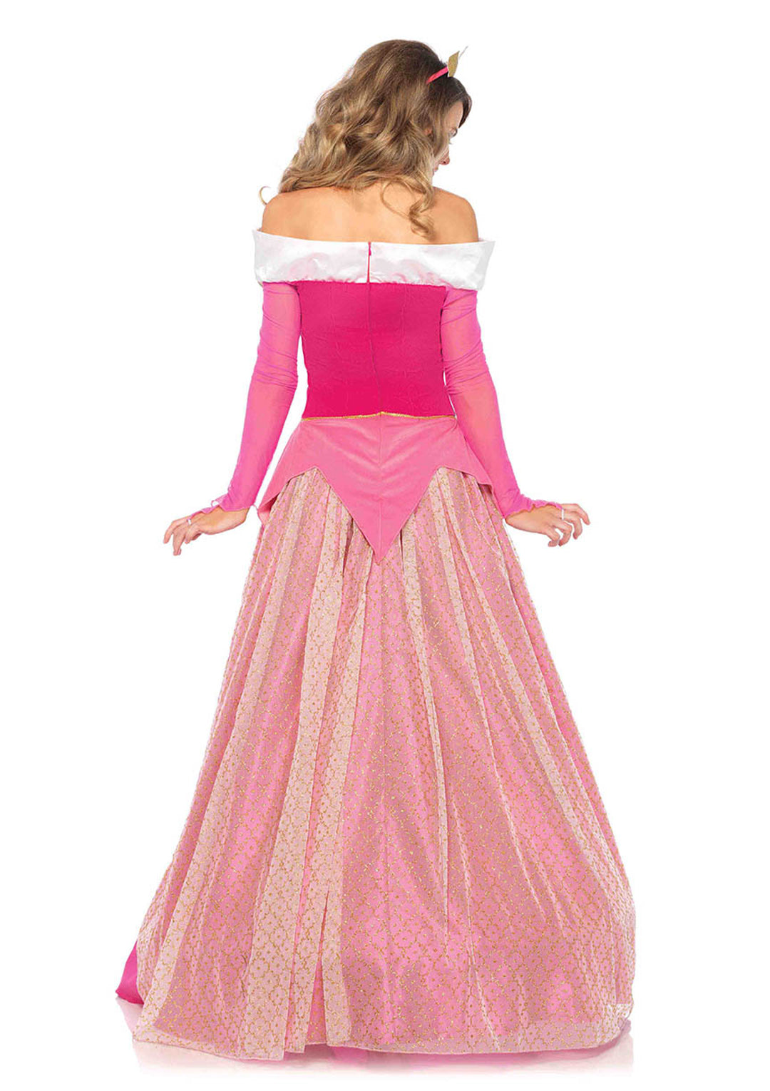 3 PC Sleeping Princess Costume, Includes Classic Velvet and Satin Ball Gown with Ornate Glitter Tulle Skirt Overlay, Clear Straps, and Golden Crown Headband