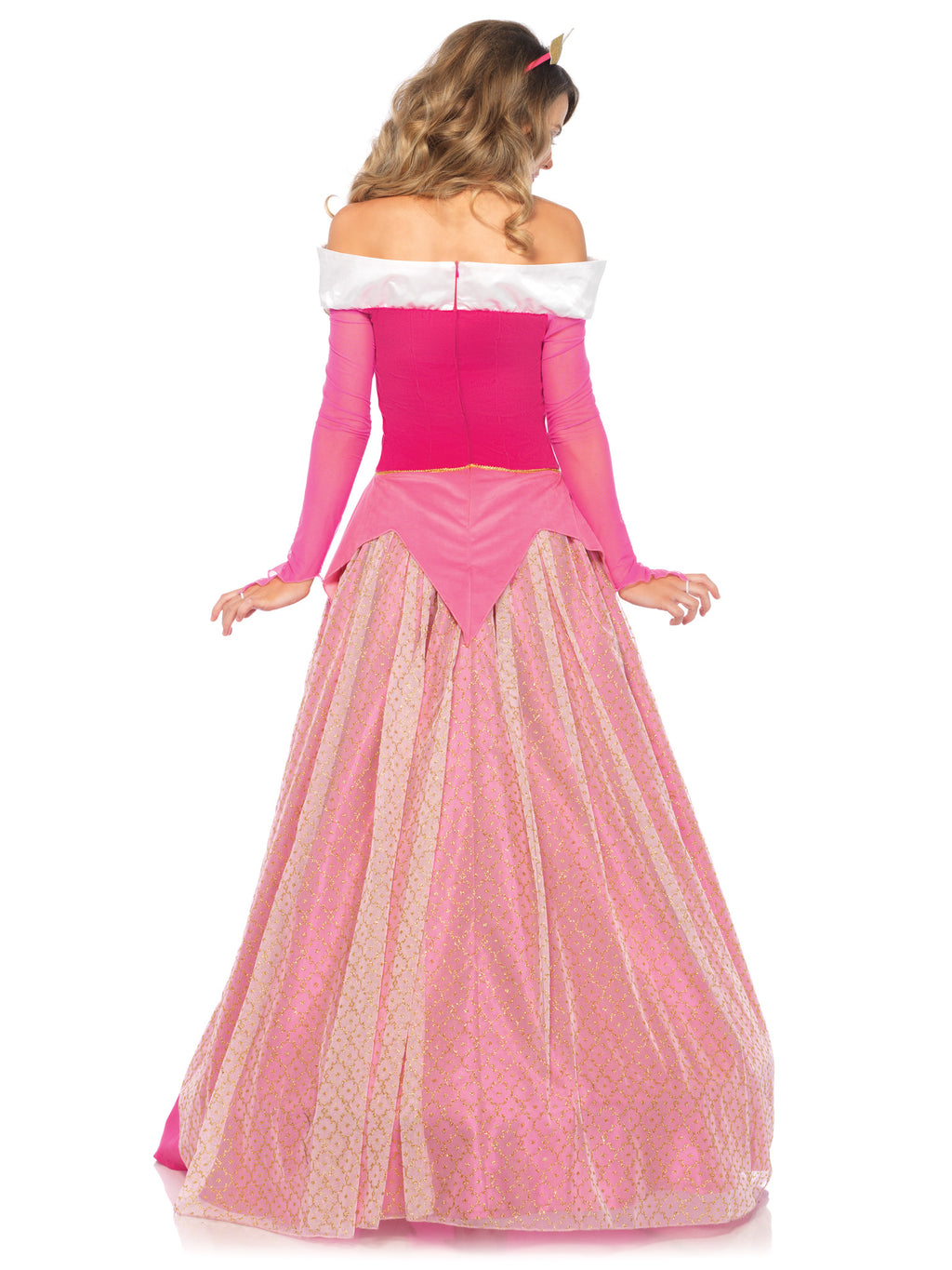 3 PC Sleeping Princess Costume, Includes Classic Velvet and Satin Ball Gown with Ornate Glitter Tulle Skirt Overlay, Clear Straps, and Golden Crown Headband
