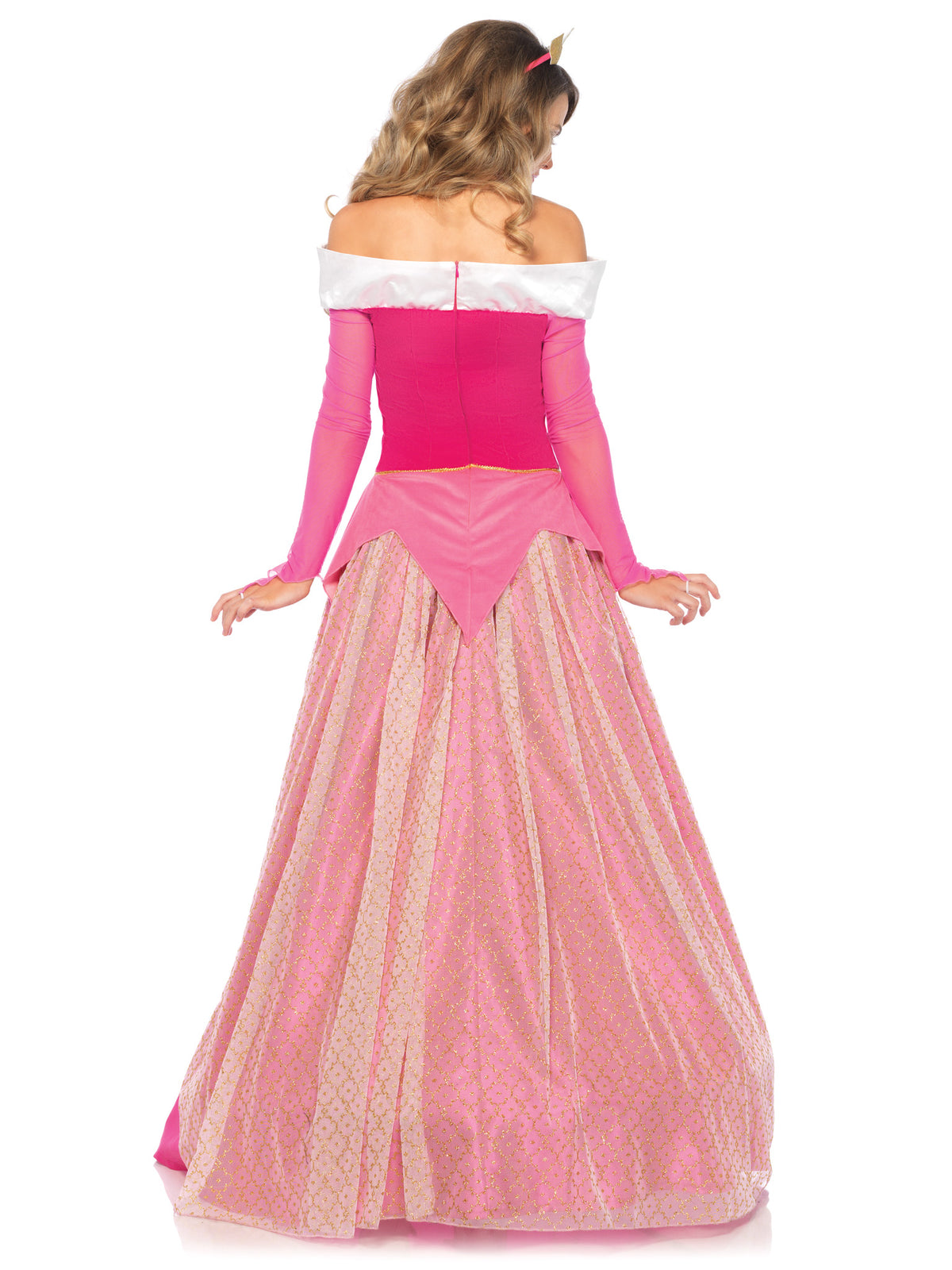 3 PC Sleeping Princess Costume, Includes Classic Velvet and Satin Ball Gown with Ornate Glitter Tulle Skirt Overlay, Clear Straps, and Golden Crown Headband