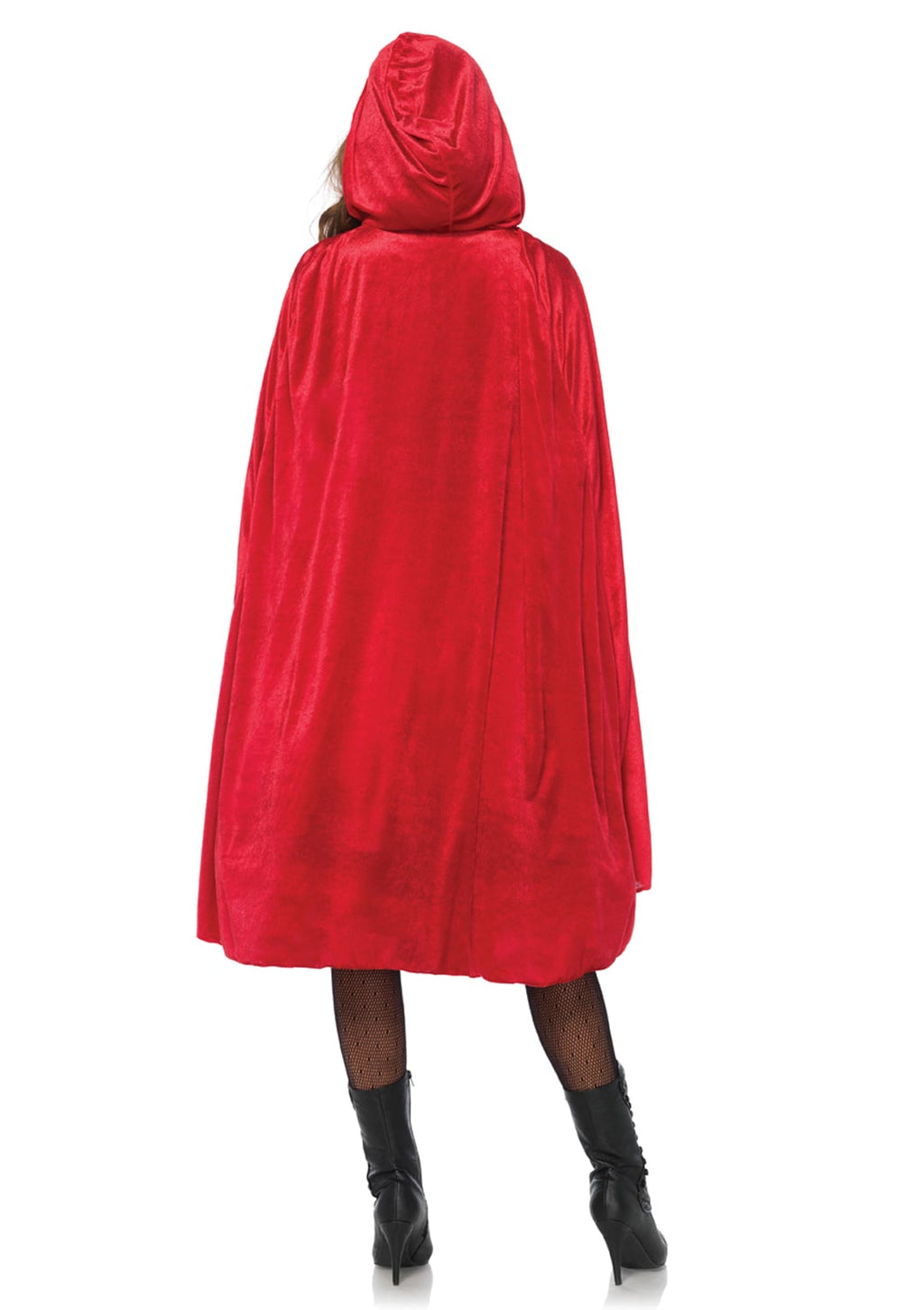 2 PC Classic Red Riding Hood Costume, Includes Tea Length Peasant Dress with Brocade Print Skirt and Long Velvet Hooded Cape