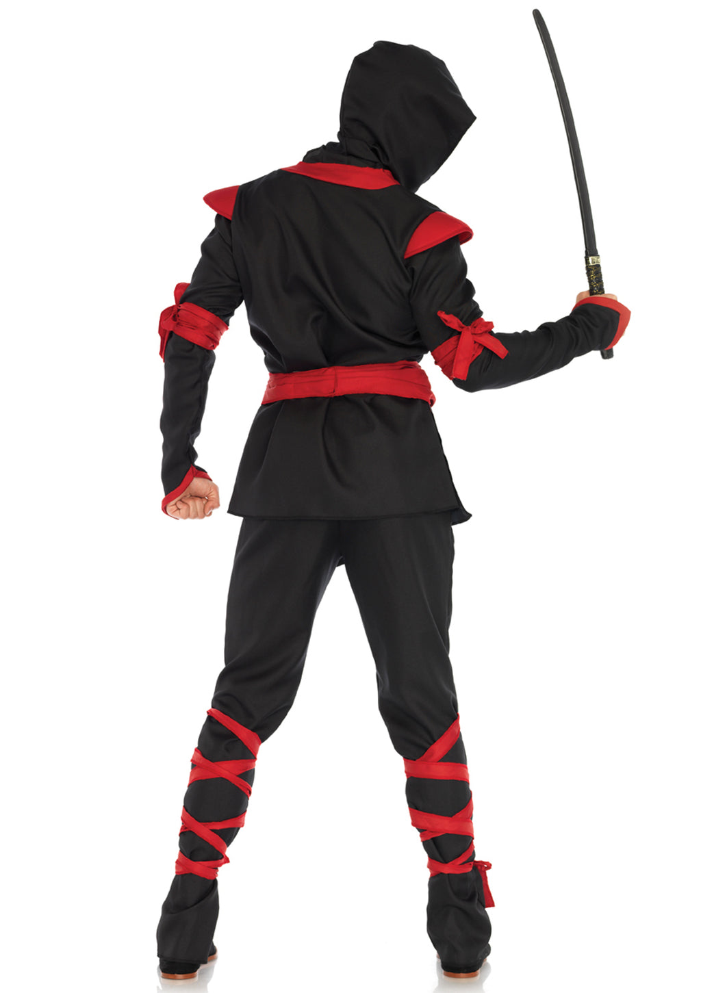 Men's 5 PC Ninja Costume, Includes Shirt and Pants with Attached Wraps, Belt, Face Mask, and Detachable Hood