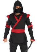 Men's 5 PC Ninja Costume, Includes Shirt and Pants with Attached Wraps, Belt, Face Mask, and Detachable Hood
