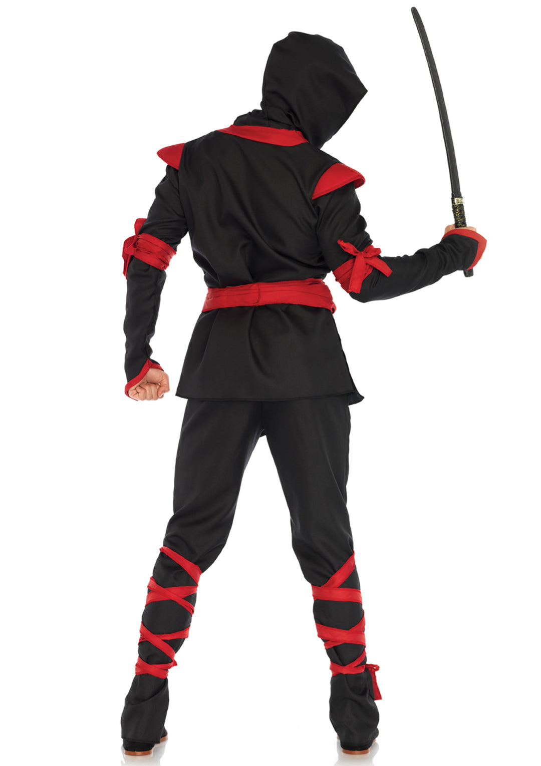 Men's 5 PC Ninja Costume, Includes Shirt and Pants with Attached Wraps, Belt, Face Mask, and Detachable Hood