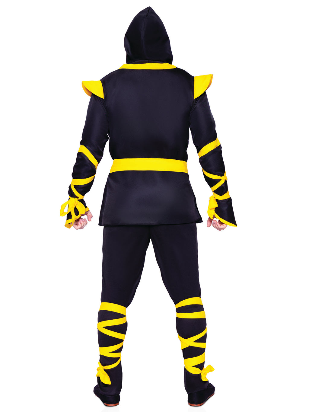 Men's 5 PC Ninja Costume, Includes Shirt and Pants with Attached Wraps, Belt, Face Mask, and Detachable Hood