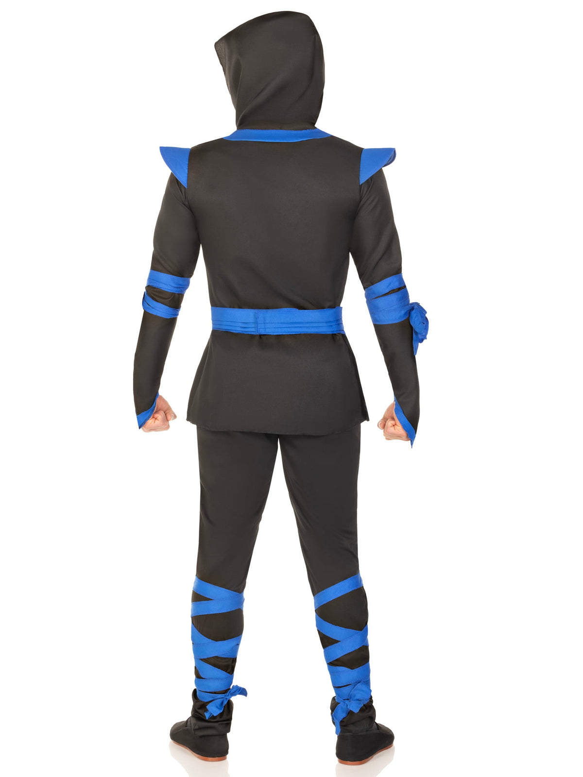 Men's 5 PC Ninja Costume, Includes Shirt and Pants with Attached Wraps, Belt, Face Mask, and Detachable Hood