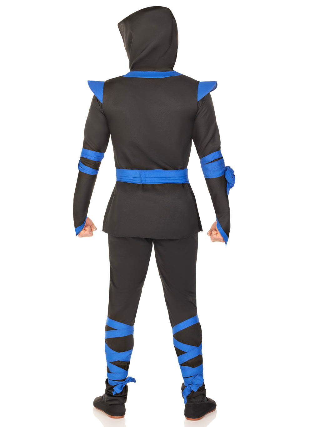 Men's 5 PC Ninja Costume, Includes Shirt and Pants with Attached Wraps, Belt, Face Mask, and Detachable Hood