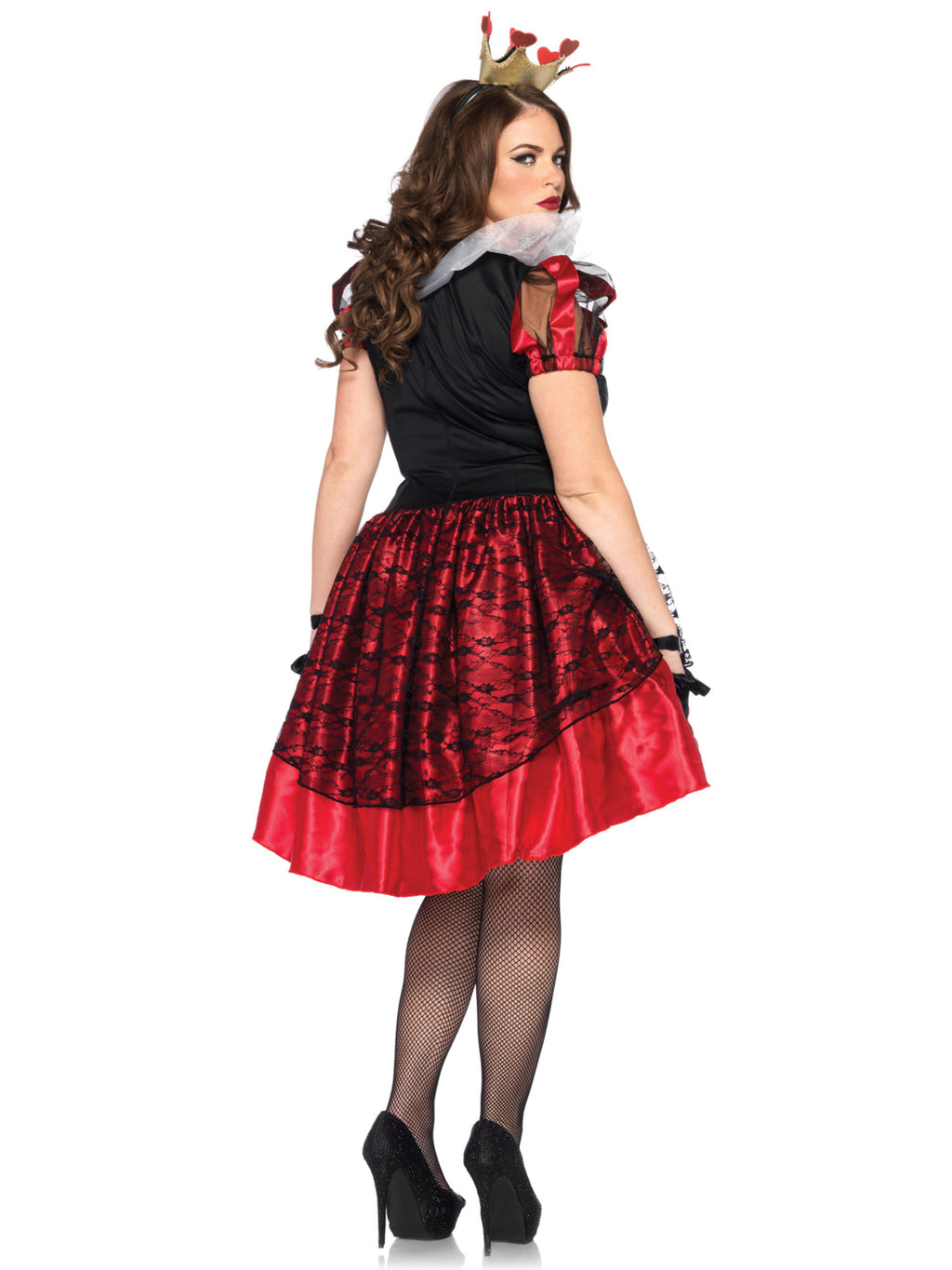 Plus Size 2 PC Royal Red Queen Costume, Includes Satin and Lace Dress with Chiffon Collar and Crown