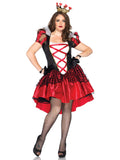 Plus Size 2 PC Royal Red Queen Costume, Includes Satin and Lace Dress with Chiffon Collar and Crown