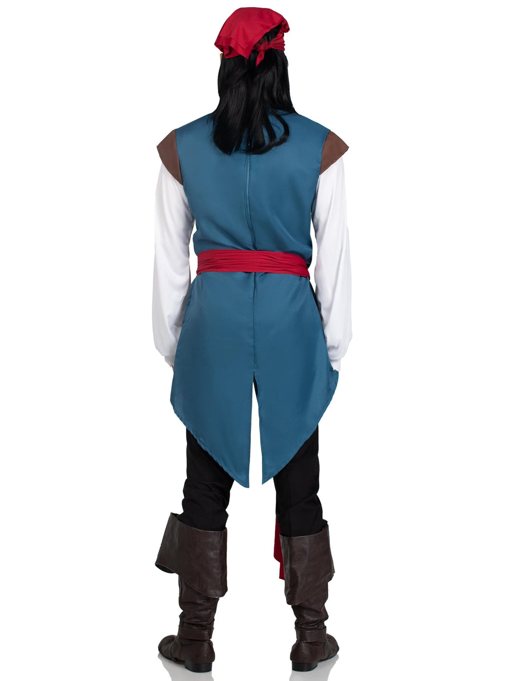 Men's 3 PC Pirate Scoundrel Costume, Includes Gold Trimmed Lace Up Shirt/Vest Combo, Waist Sash, and Head Scarf