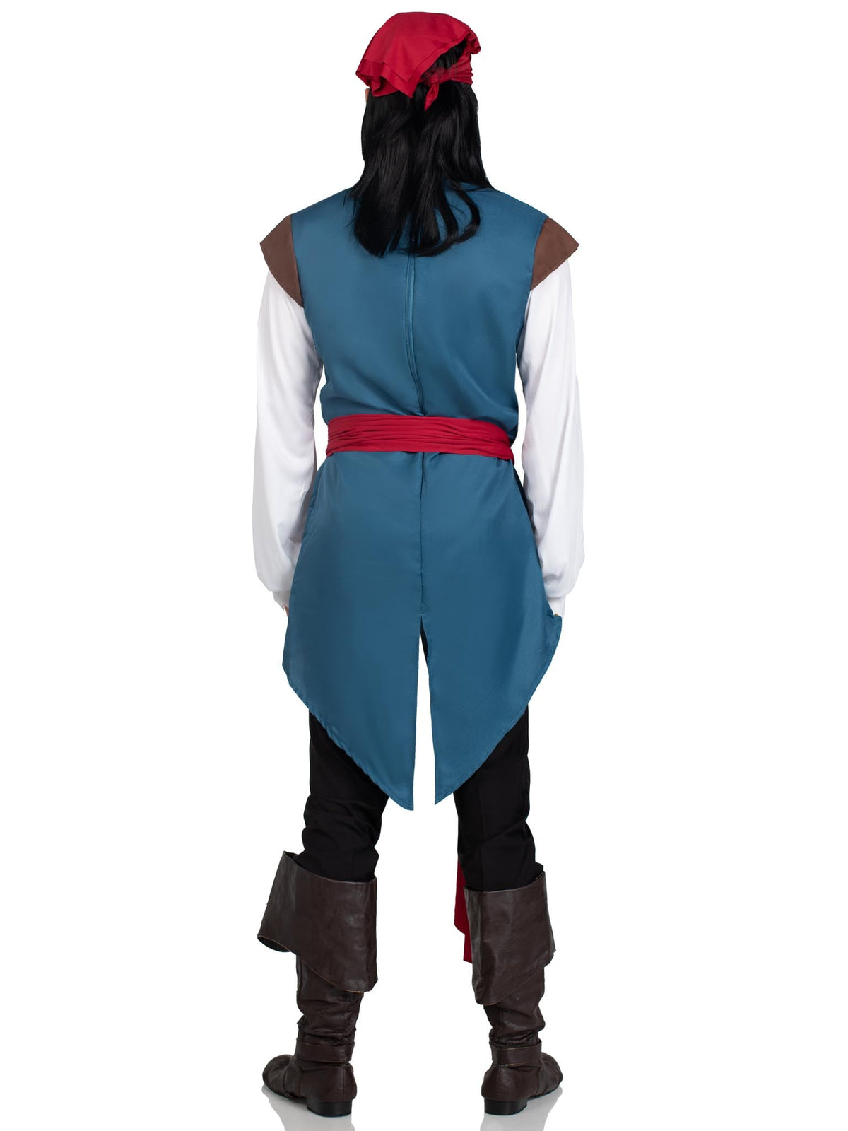Men's 3 PC Pirate Scoundrel Costume, Includes Gold Trimmed Lace Up Shirt/Vest Combo, Waist Sash, and Head Scarf