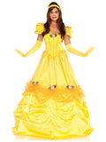 3 PC Bell of the Ball Costume, Includes Long Satin Ball Gown with Ruched Rosette Trimmed Skirt and Velvet Bow Accents, Head Piece, and Clear Straps