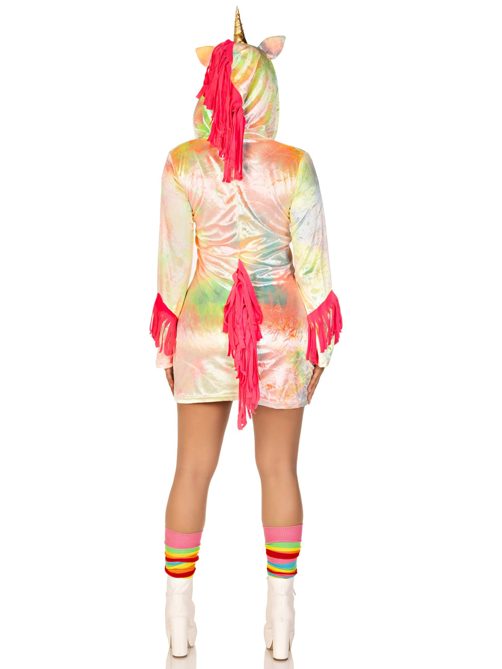 1 PC Enchanted Unicorn Costume, Includes Velvet Zipper Front Dress with Tail and Magical Gold Horn Hood