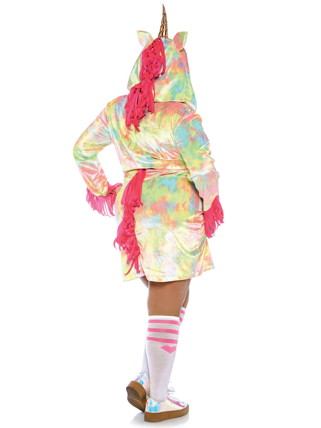 Plus Size 1 PC Enchanted Unicorn Costume, Includes Velvet Zipper Front Dress with Tail and Magical Gold Horn Hood
