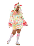 Plus Size 1 PC Enchanted Unicorn Costume, Includes Velvet Zipper Front Dress with Tail and Magical Gold Horn Hood