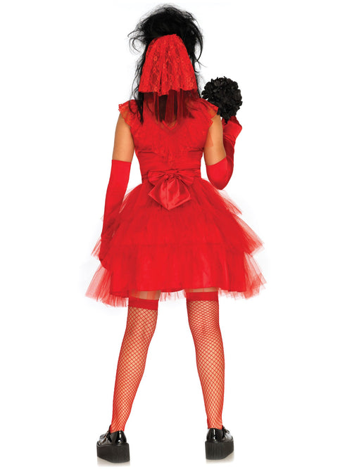2 PC Beetle Bride Costume, Includes Satin And Lace Dress with Tiered Tulle Skirt, Attached Back Bow, and Matching Lace Veil