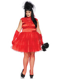 Plus Size 2 PC Beetle Bride Costume, Includes Satin And Lace Dress with Tiered Tulle Skirt, Attached Back Bow, and Matching Lace Veil