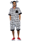 Men's 1 PC Dalmatian Dog Costume, Includes Fur Print Jumpsuit with Pockets, Double Sided Zipper, and Ear Hood