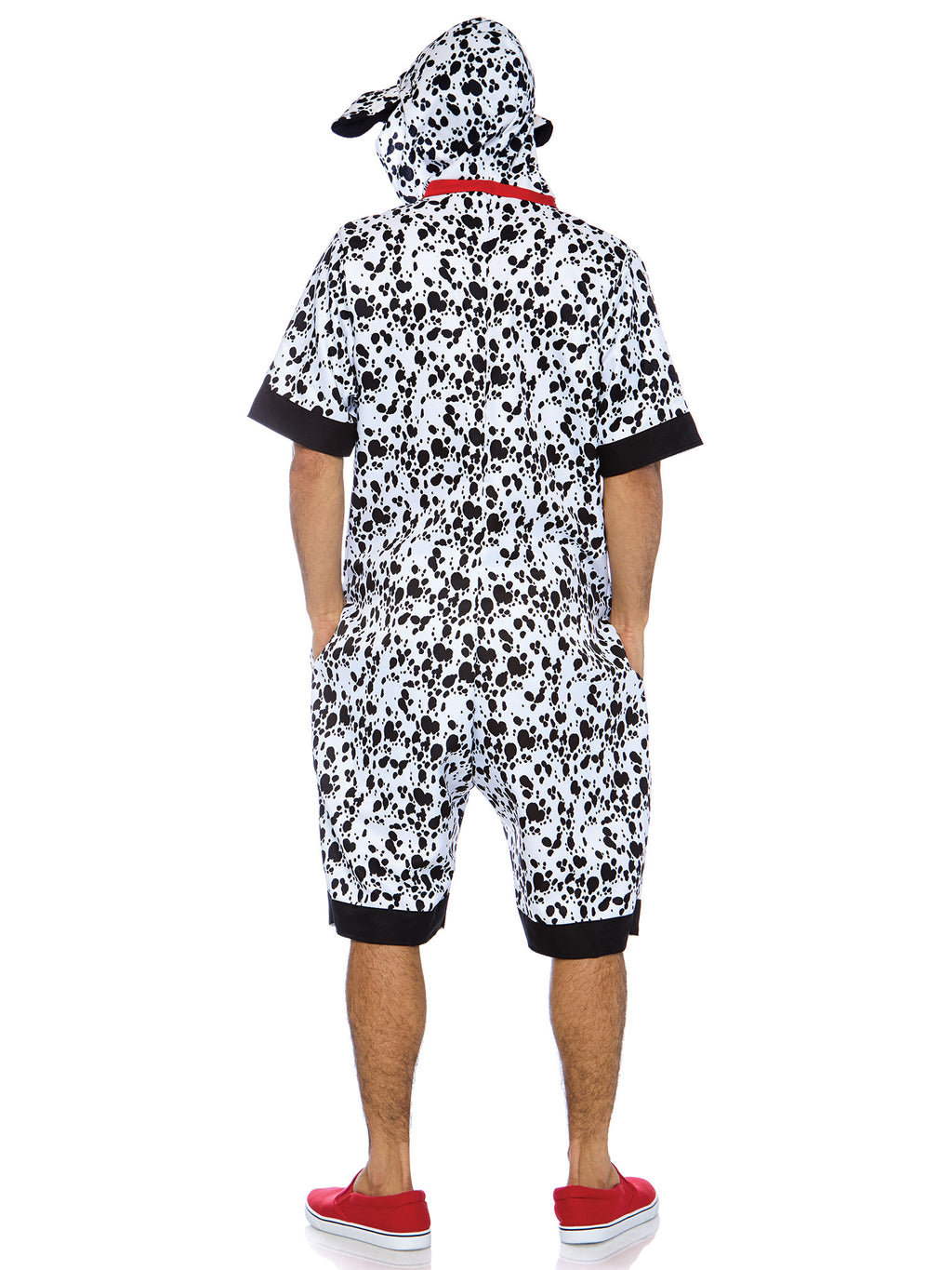 Men's 1 PC Dalmatian Dog Costume, Includes Fur Print Jumpsuit with Pockets, Double Sided Zipper, and Ear Hood