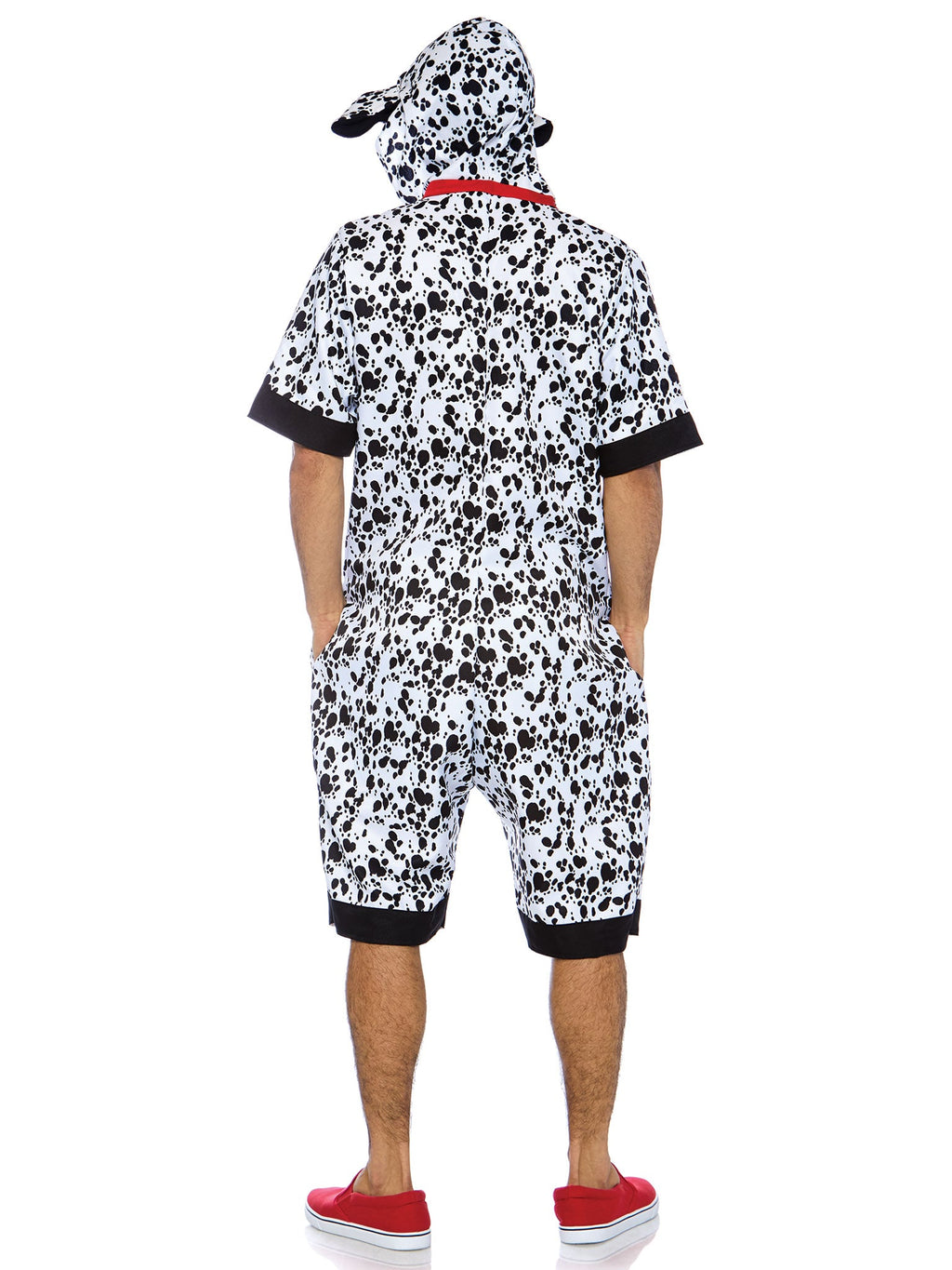 Men's 1 PC Dalmatian Dog Costume, Includes Fur Print Jumpsuit with Pockets, Double Sided Zipper, and Ear Hood