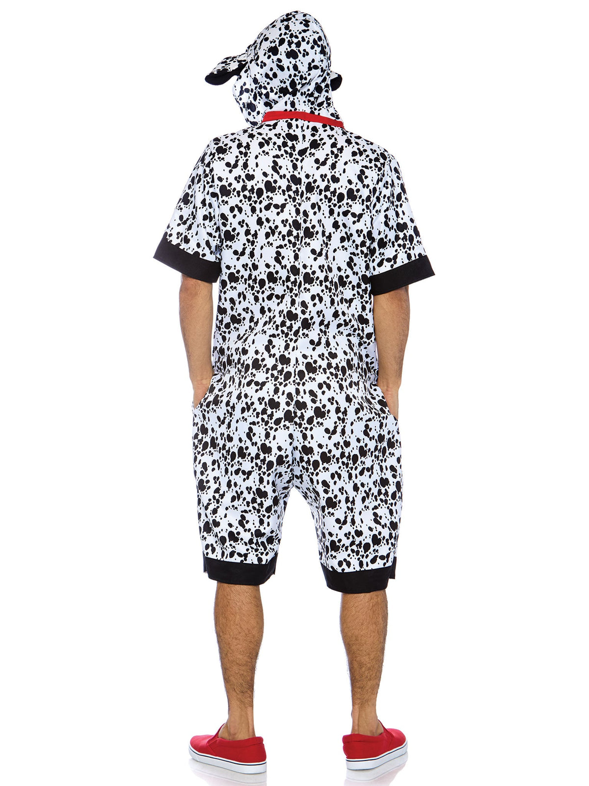 Men's 1 PC Dalmatian Dog Costume, Includes Fur Print Jumpsuit with Pockets, Double Sided Zipper, and Ear Hood