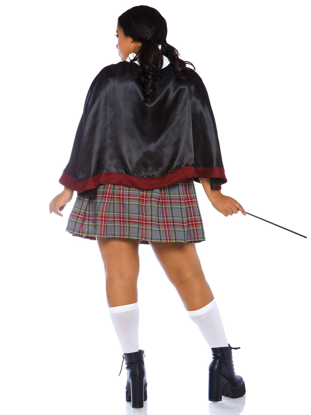 Plus Size 2 PC Spellbinding School Girl Costume, Includes Dress with Badge Accents and Cape With Attached Tie