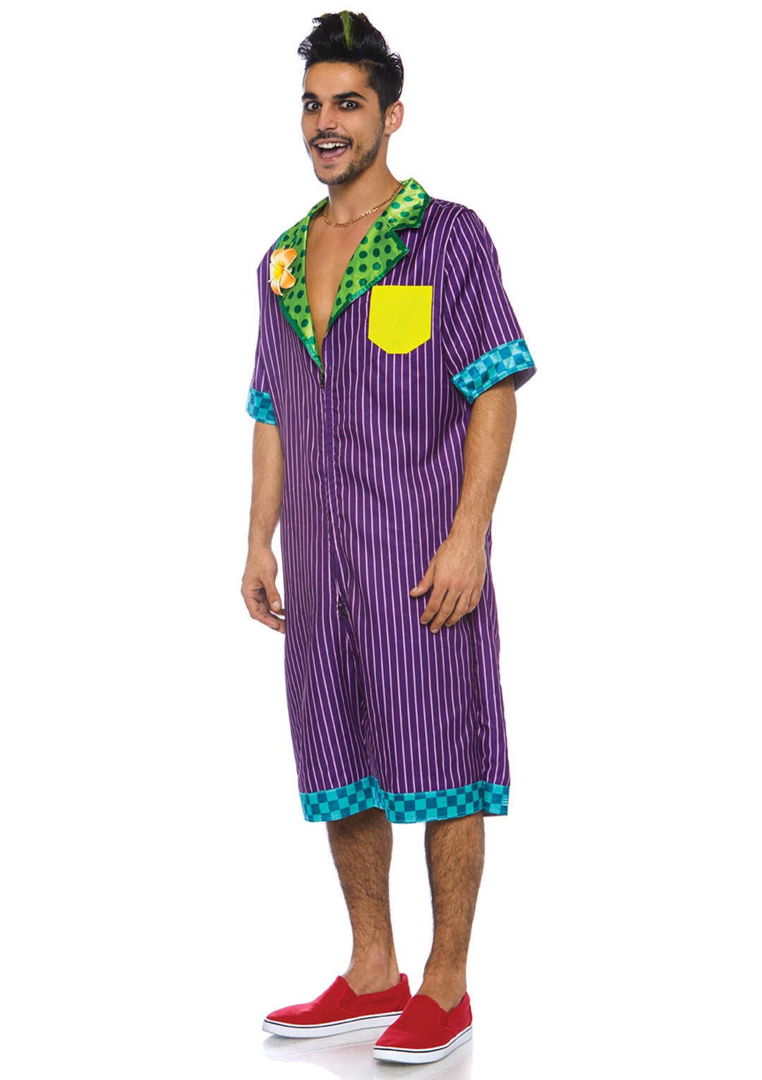 2 PC Super Villain Costume, Includes Character Jumpsuit with Pockets, Double Sided Zipper, and Face Mask Bandana