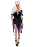 2 PC Sultry Sea Witch Costume, Includes Velvet Dress with Shimmer Tentacle Skirt and Crown Headband