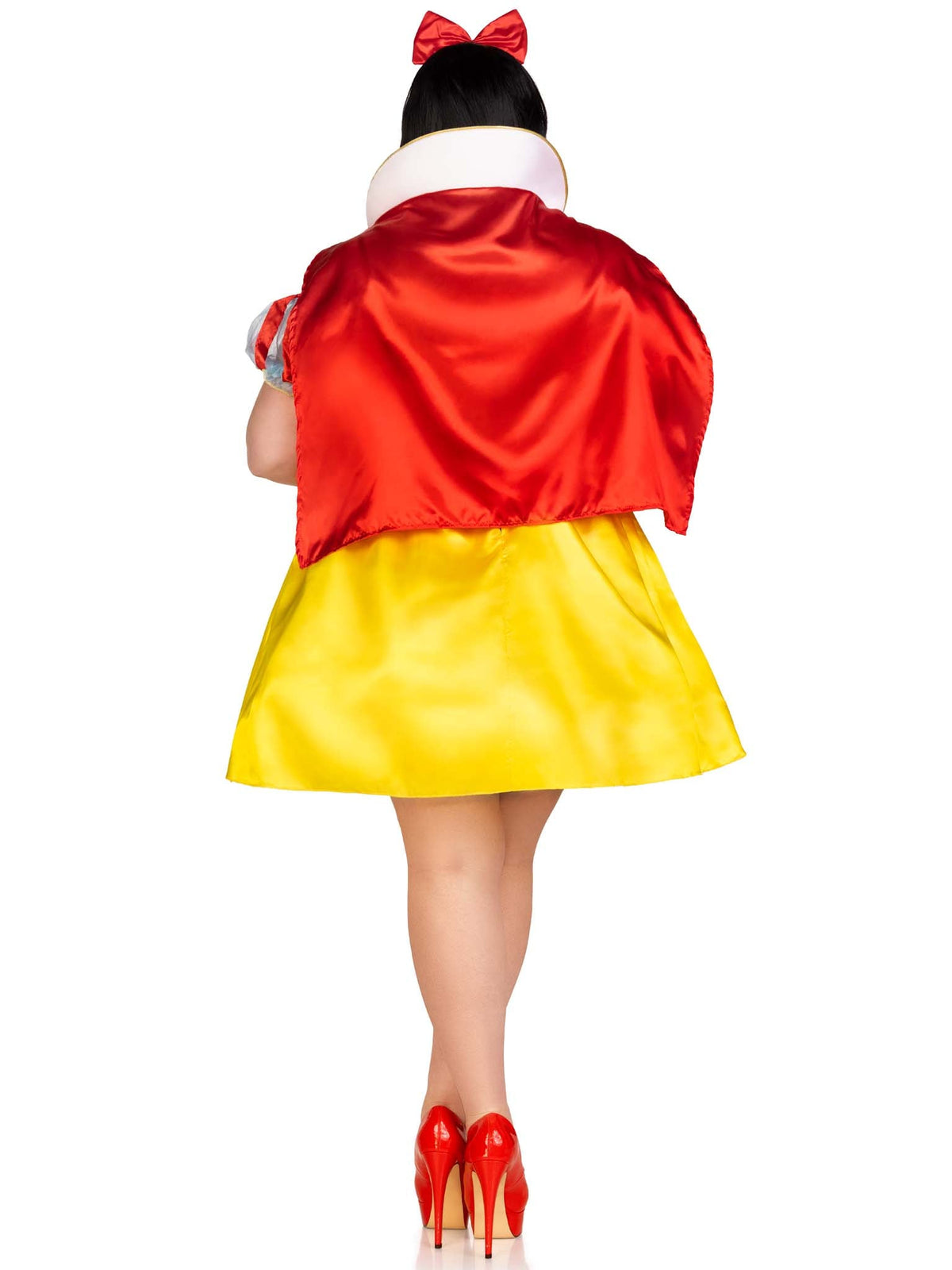 Plus Size 2 PC Fairytale Snow White Costume, Includes Cold Shoulder Velvet and Satin Dress with Attached Cape and Bow Headband
