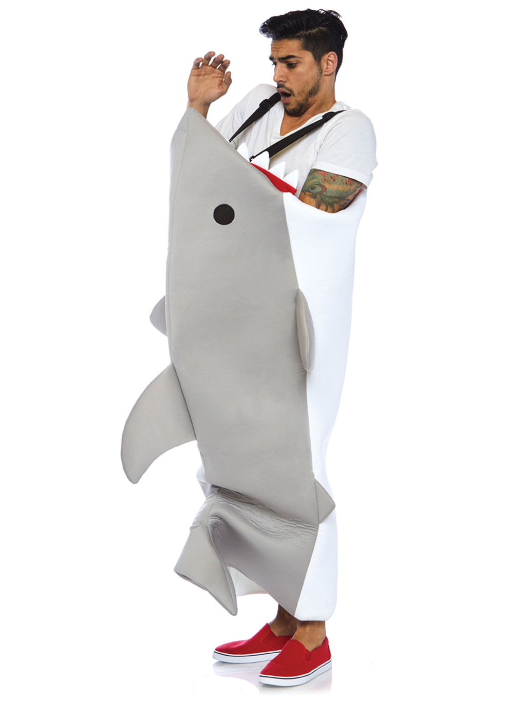 Men's 1 PC Shark Attack Costume, Includes Easy Step-In Foam Shark with Adjustable Straps and Non-Lethal Teeth