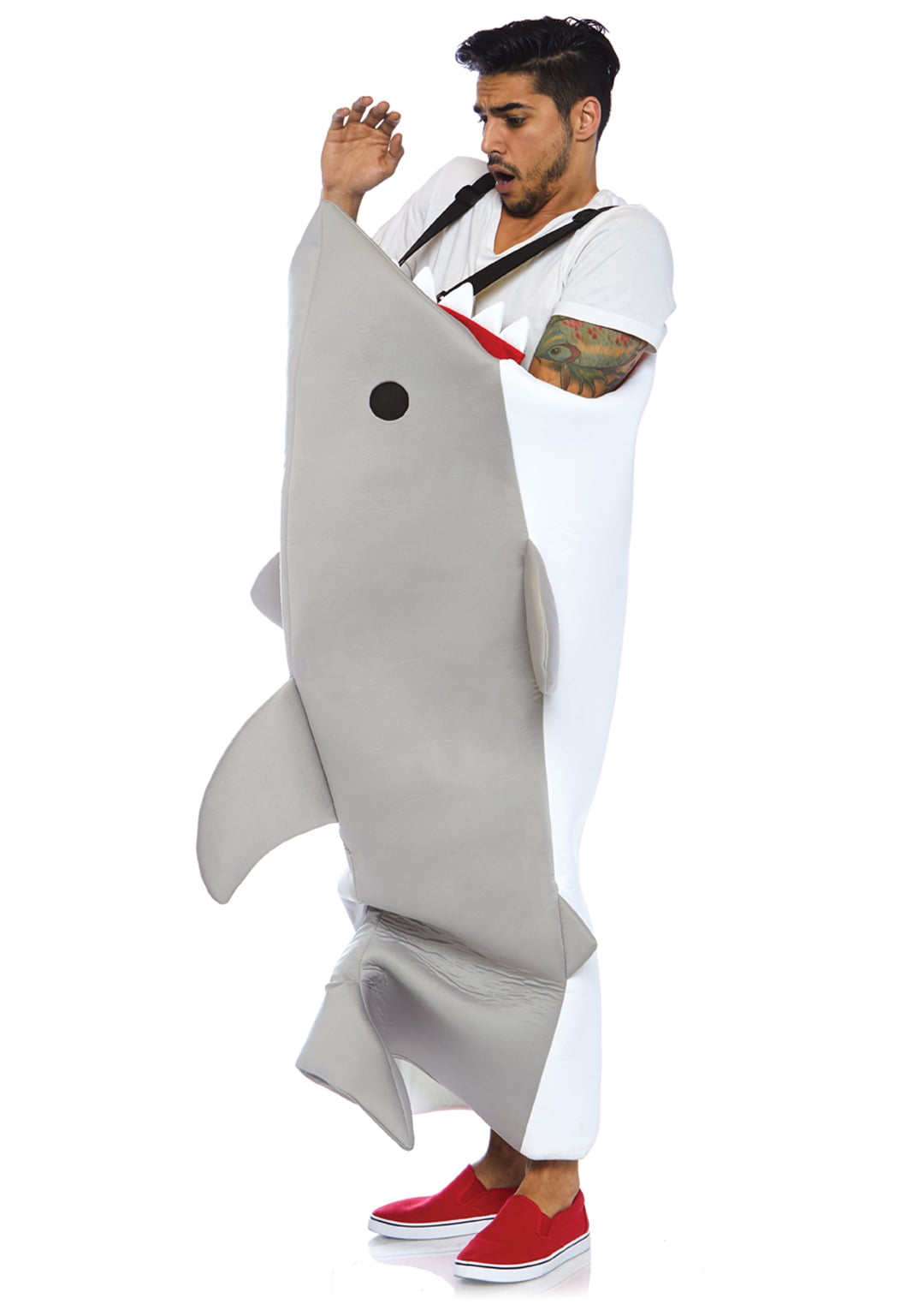 Men's 1 PC Shark Attack Costume, Includes Easy Step-In Foam Shark with Adjustable Straps and Non-Lethal Teeth