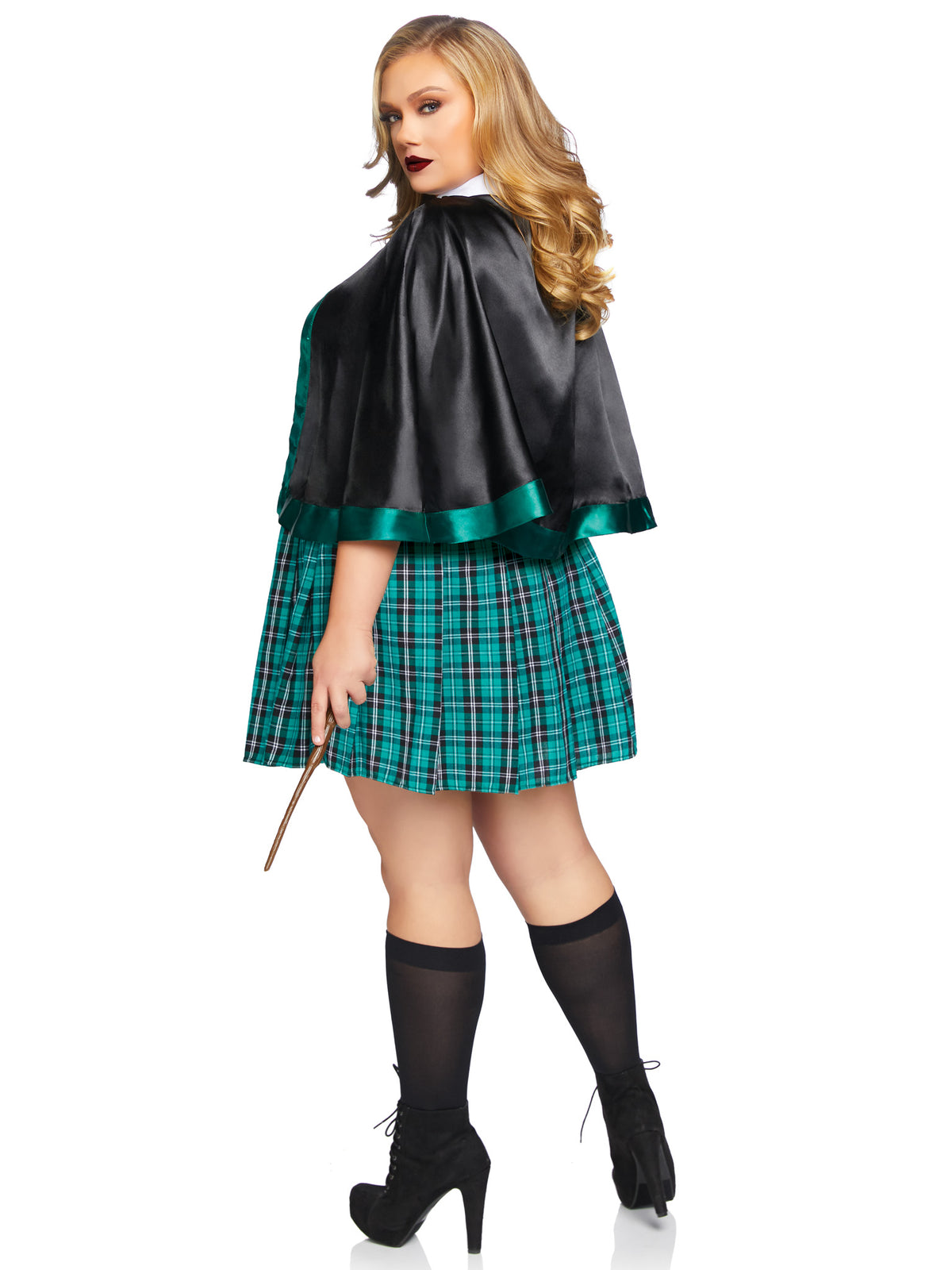 Plus Size 2 PC Sinister Spellcaster Costume, Includes Dress with Badge Accents and Cape with Attached Tie