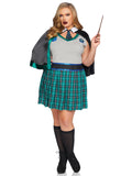 Plus Size 2 PC Sinister Spellcaster Costume, Includes Dress with Badge Accents and Cape with Attached Tie