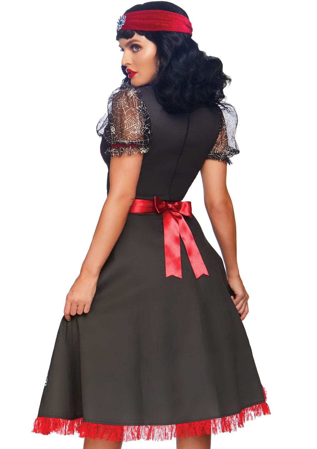 2 PC Spooky Board Beauty Costume, Includes Deluxe Cotton Swing Dress with Elaborate Printed Board Detail and Hand Collar Detail, Ribbon Tie Back, and All Seeing Eye Headband