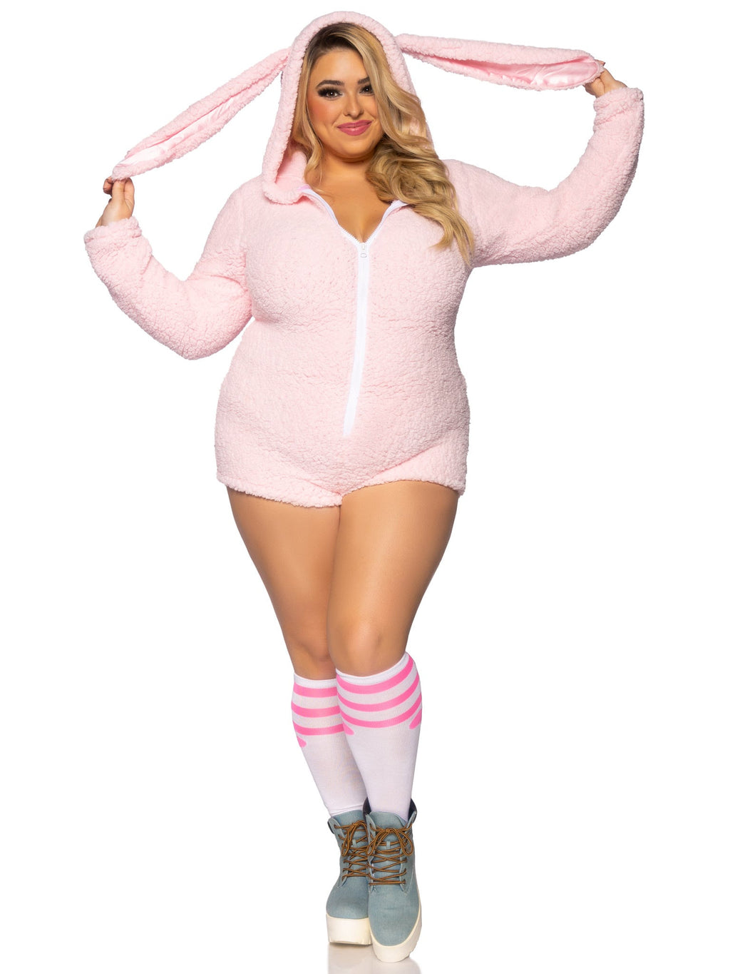 Plus Size 1 PC Cuddle Bunny Costume, Includes Ultra Soft Zip-Up Teddy with Bunny Ear Hood and Cute Bunny Tail