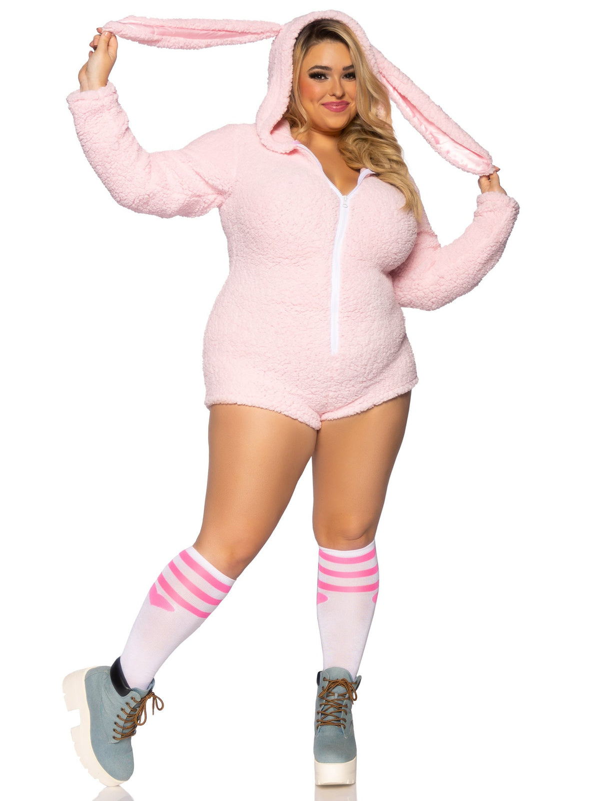 Plus Size 1 PC Cuddle Bunny Costume, Includes Ultra Soft Zip-Up Teddy with Bunny Ear Hood and Cute Bunny Tail