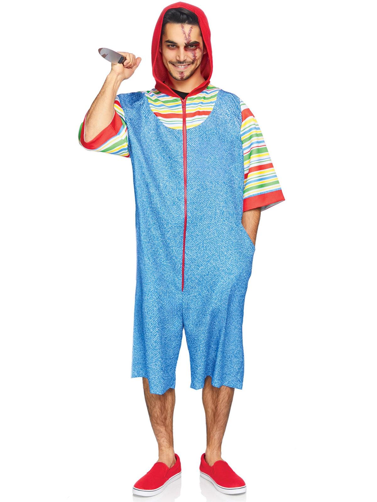 Men's 1 PC Creepy Killer Costume, Includes Printed Hooded Jumpsuit with Pockets and Double Sided Zipper