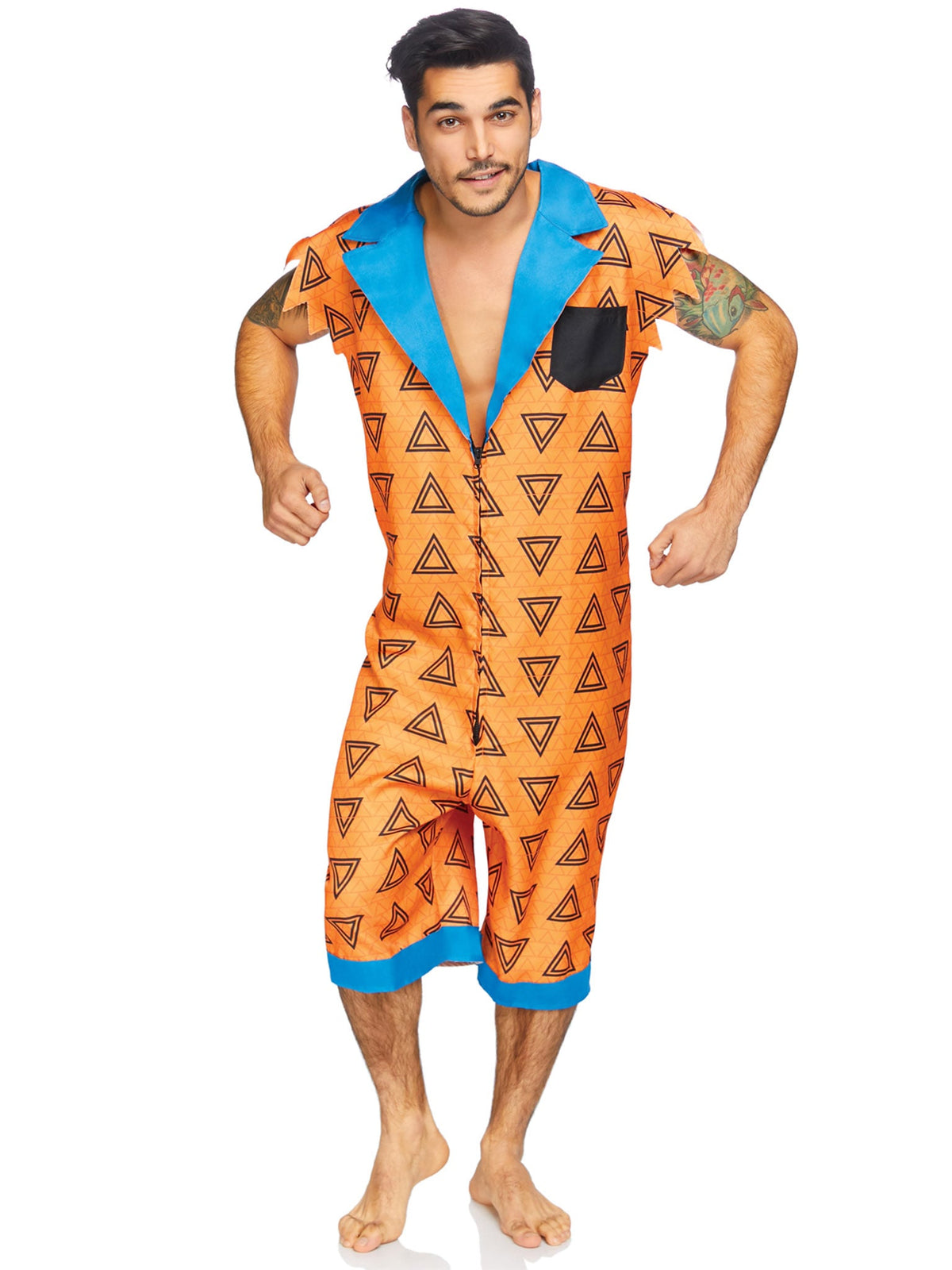 Men's 1 PC Bedrock Bro Costume, Includes Printed Jumpsuit with Pockets and Double Sided Zipper