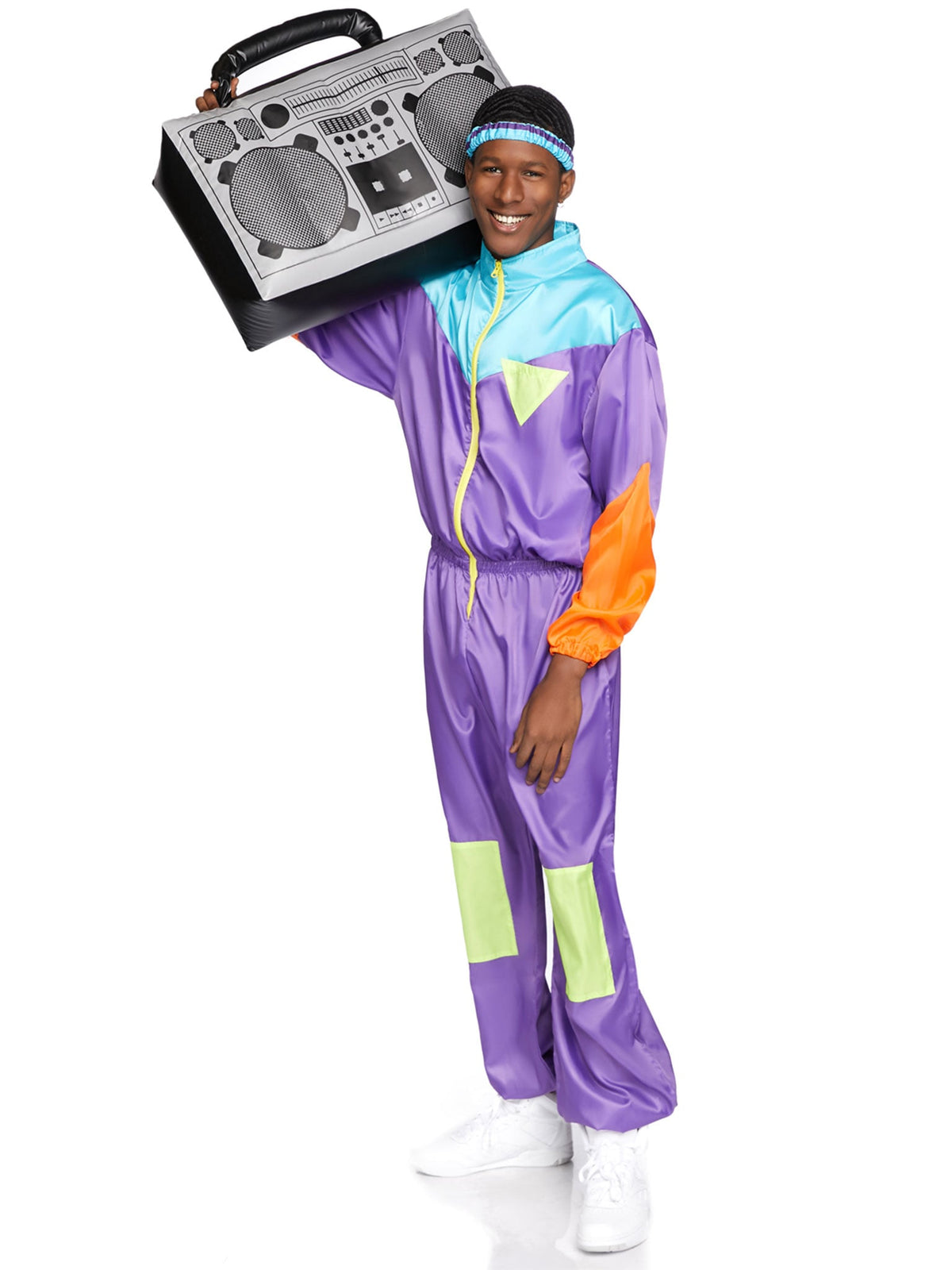 Men's 2 PC Awesome 80s Track Suit Costume, Includes Zip-Up Jumpsuit and Headband