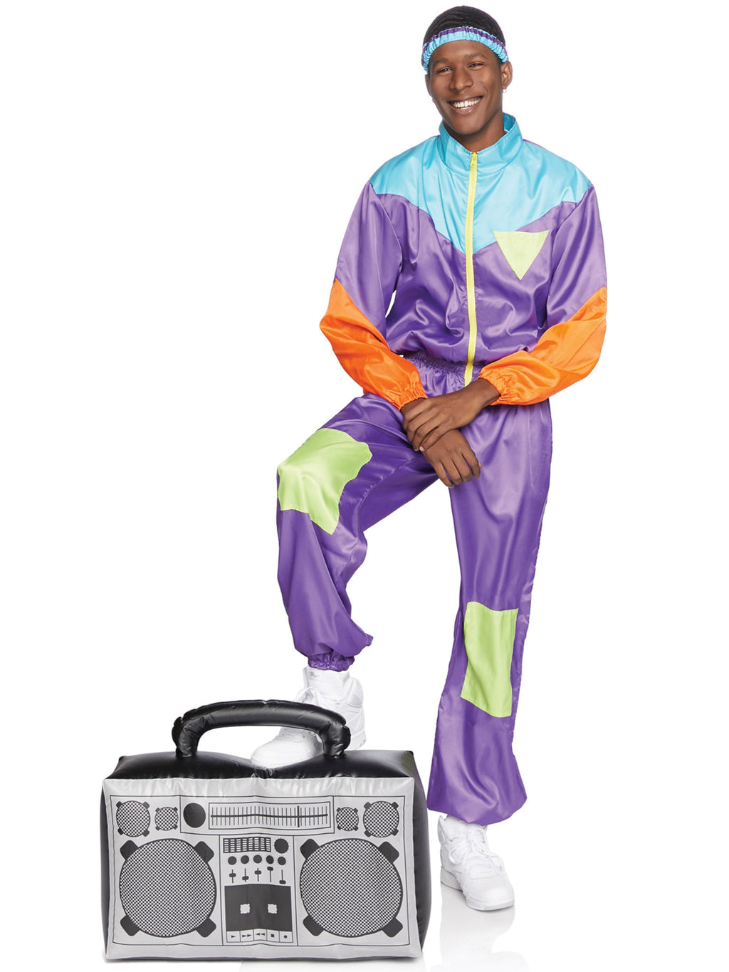 Men's 2 PC Awesome 80s Track Suit Costume, Includes Zip-Up Jumpsuit and Headband