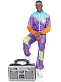 Men's 2 PC Awesome 80s Track Suit Costume, Includes Zip-Up Jumpsuit and Headband