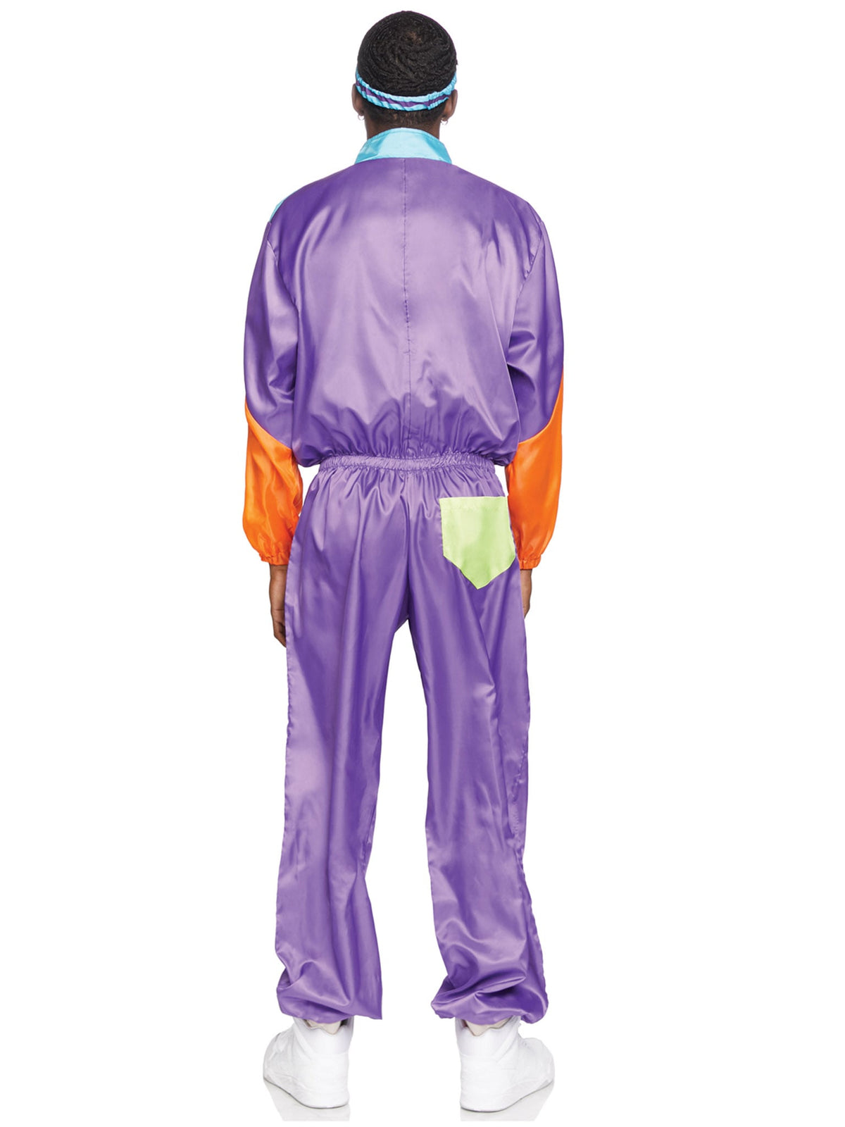 Men's 2 PC Awesome 80s Track Suit Costume, Includes Zip-Up Jumpsuit and Headband