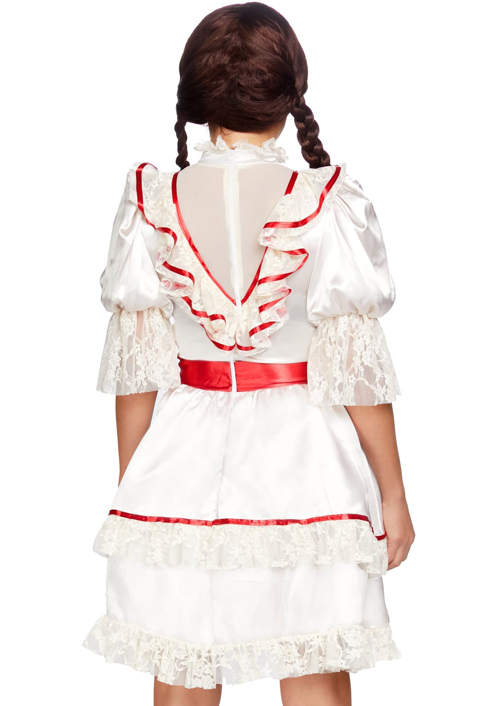 1 PC Haunted Doll Costume, Includes Satin Lace Trimmed Antique Doll Dress with Attached Bow Sash