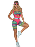 4 PC 80's Cardio Cutie Costume, Includes Romper with Attached Bike Shorts, Bandeau, Belt, and Headband