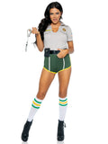 4 PC Hot Cop Costume, Includes Top with Badge Accents, Dolphin Shorts with Donut Pocket Detail, Belt, and Toy Handcuffs