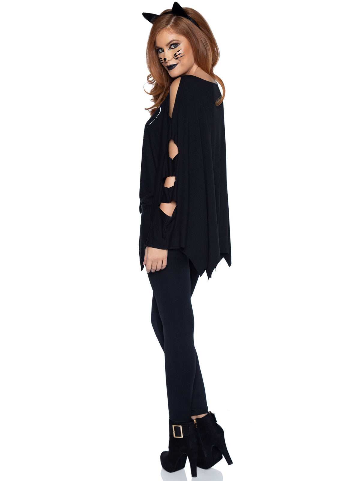 2 PC Cat Poncho Costume, Includes Cat Face Poncho With Cut-Out Sleeves, Knotted Front Accent, and Cat Ear Headband