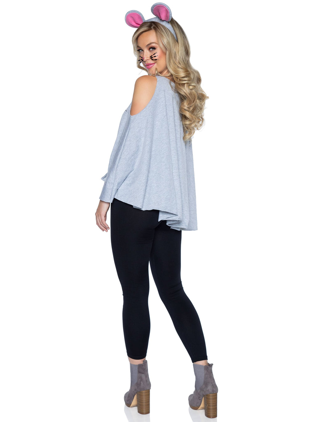 2 PC Mouse Poncho Costume, Includes Mouse Face Poncho with Cold Shoulder Sleeve, Knotted Front Accent, and Mouse Ear Headband