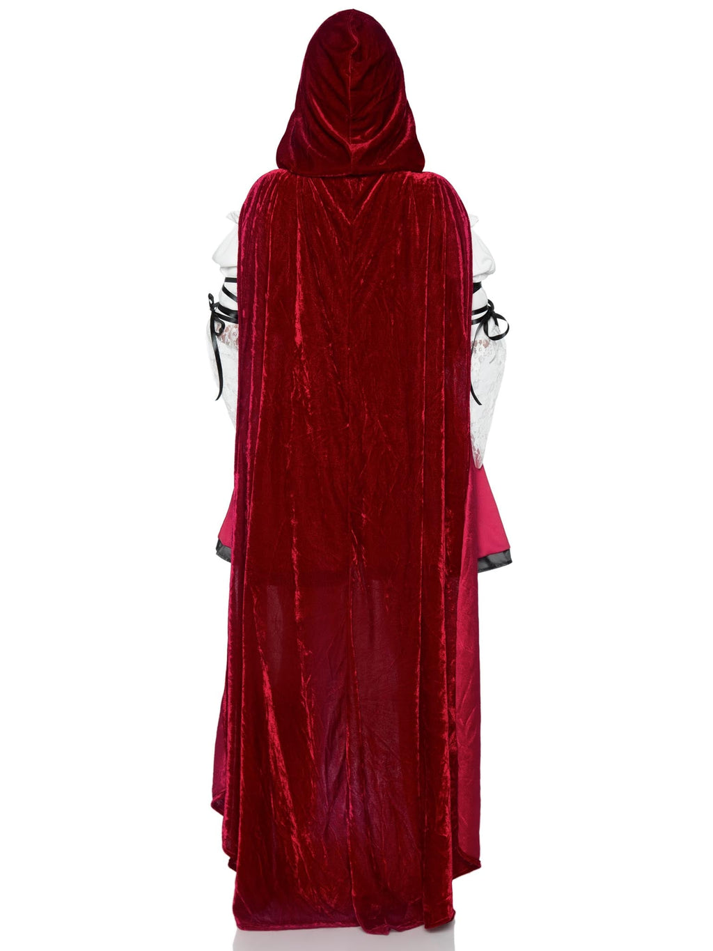 2 PC Storybook Red Riding Hood Costume, Includes Lace Trimmed Peasant Dress with Lace-Up Waist and Satin Trimmed Split Skirt, Attached Long Hooded Cape, and Choker