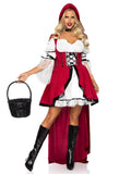2 PC Storybook Red Riding Hood Costume, Includes Lace Trimmed Peasant Dress with Lace-Up Waist and Satin Trimmed Split Skirt, Attached Long Hooded Cape, and Choker