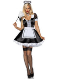 3 PC Classic French Maid Costume, Includes Lace Trimmed Dress with Attached Apron, Cameo Choker Collar, and Head Piece