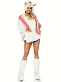 1 PC Llama Poncho Costume, Includes Plush Poncho with Pom-Pom Tassel Wrap and Llama Face Hood